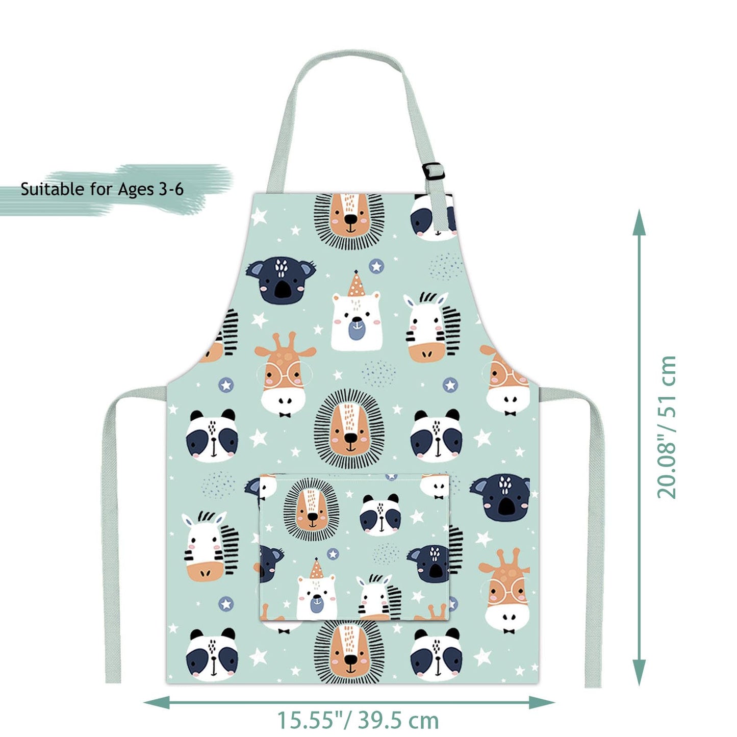 Pipoobear Kids Apron 3-6 | Adjustable 100% Cotton Blue with Pocket