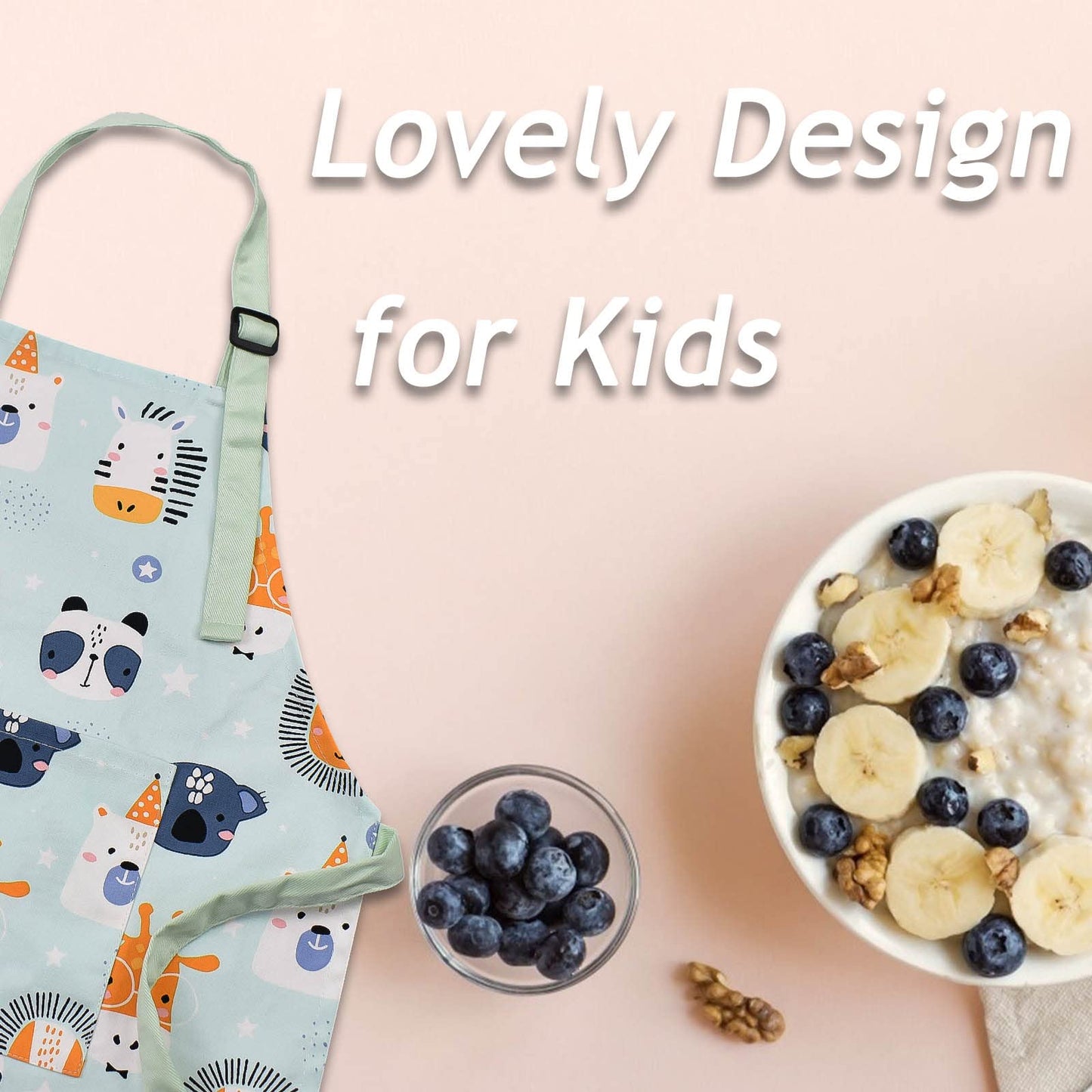 Pipoobear Kids Apron 3-6 | Adjustable 100% Cotton Blue with Pocket