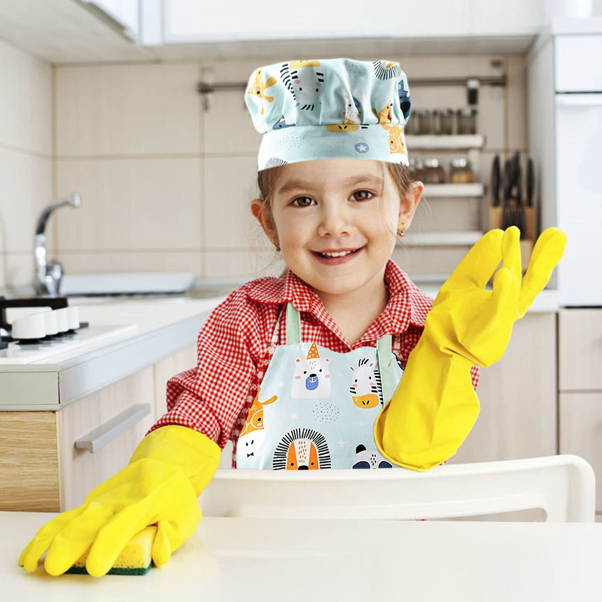Pipoobear Kids Apron with Chef Hat (Ages 3-6) – Cooking, Baking, Art Set