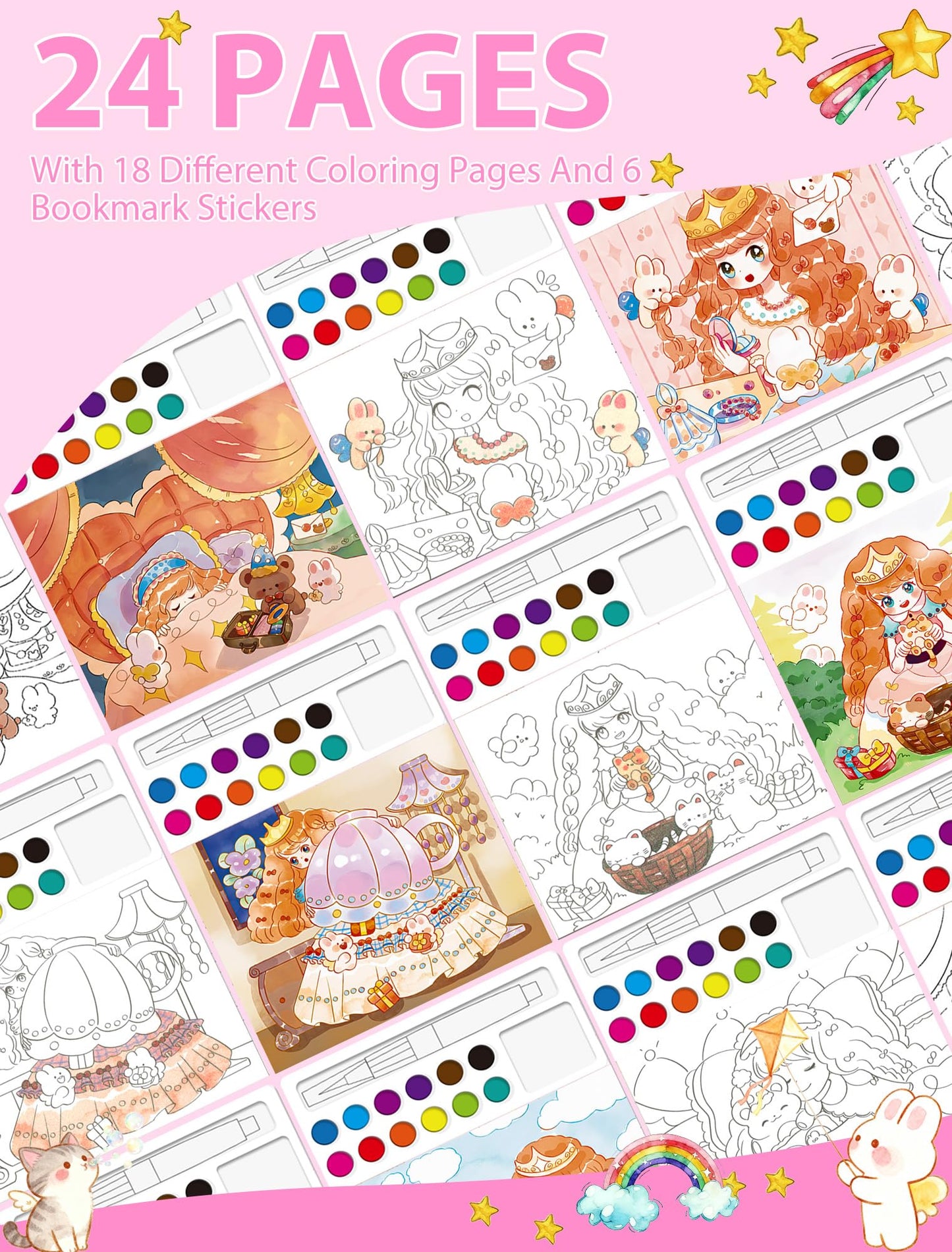 PIRIE Princess Paint with Water Coloring Book – All-in-One Kids Art Kit