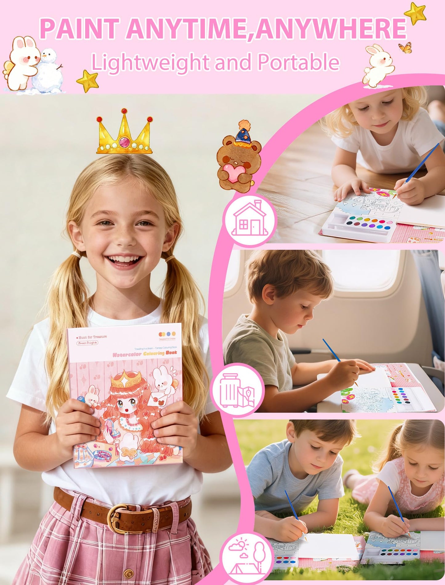 PIRIE Princess Paint with Water Coloring Book – All-in-One Kids Art Kit