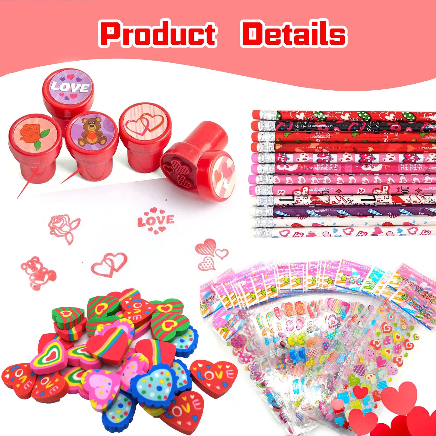 Piroo 268PCS Valentines Day Classroom Gifts – Bulk Cards, Pencils, Stickers for Kids