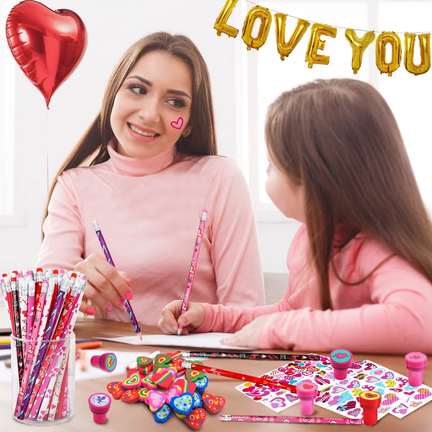 Piroo 268PCS Valentines Day Classroom Gifts – Bulk Cards, Pencils, Stickers for Kids