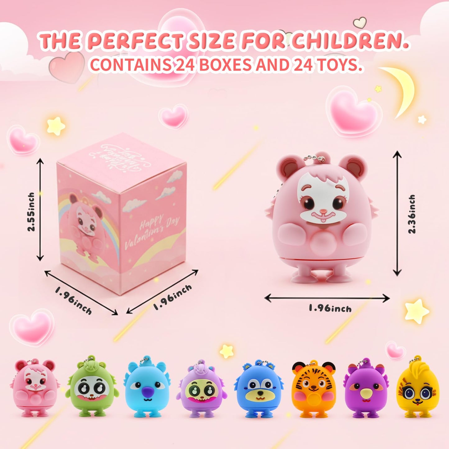 Pistroy Valentine's Day Gifts for Kids: 24-Piece Classroom Box Set with 3D Animal Pop Toys