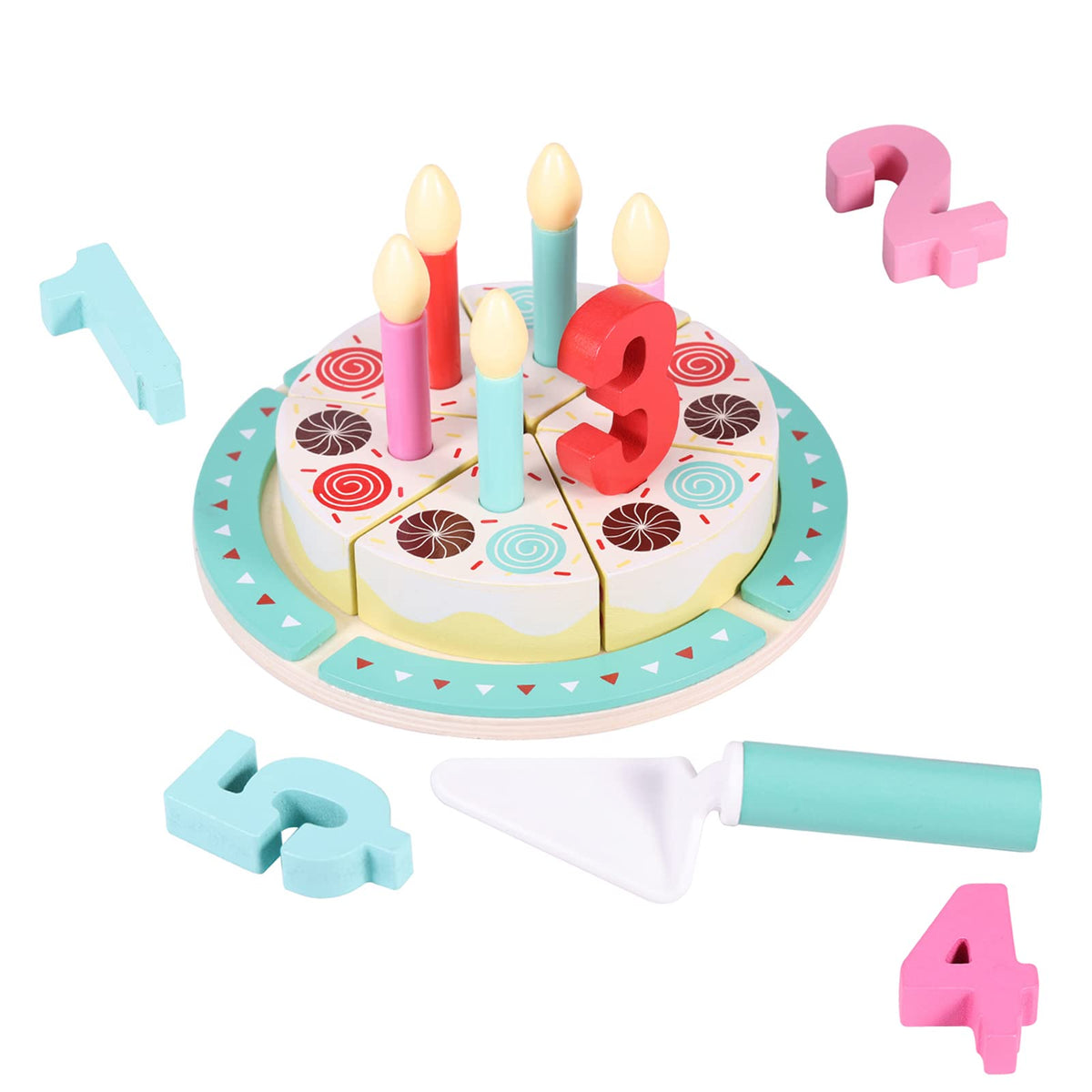 Pithfor Birthday Cake Cutting Toy – Wooden Pretend Play Set (Ages 3-5)