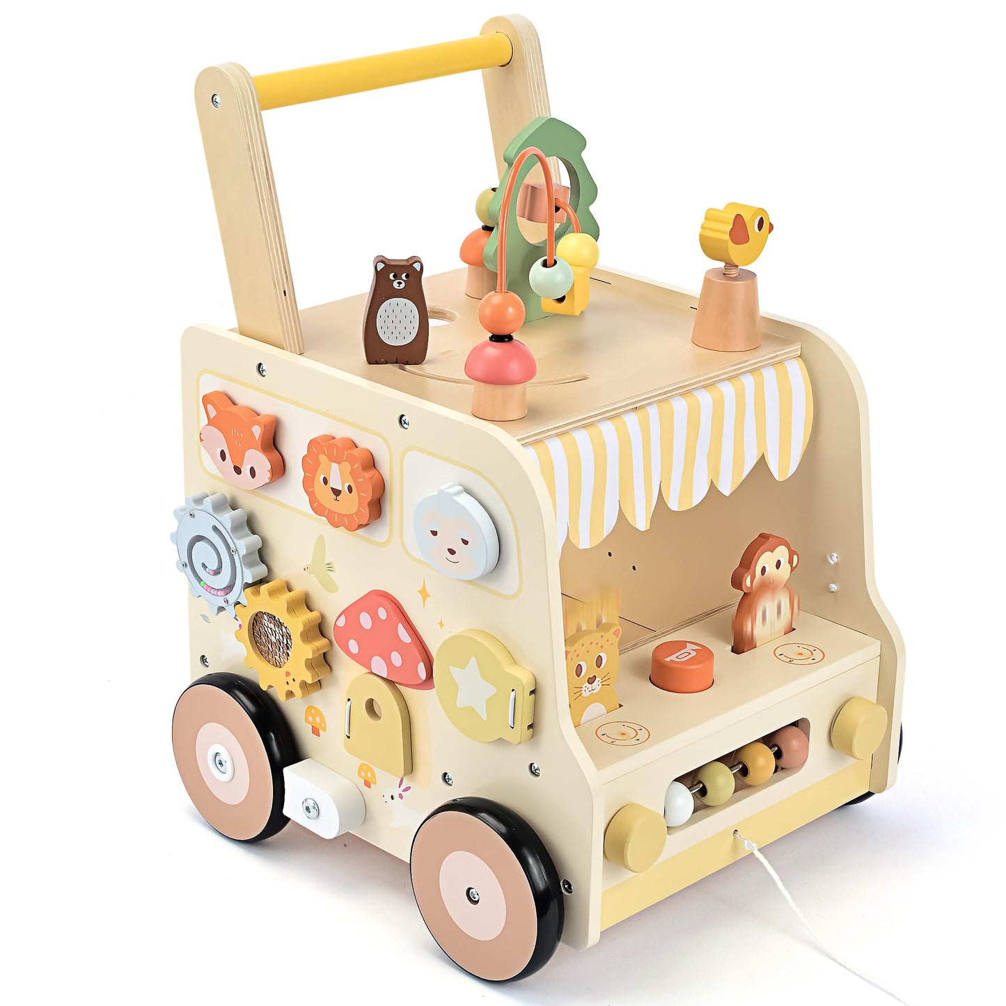 Pithfor Wooden Activity Cube Push Walker – Montessori Baby Walker for Ages 10–12 Months to 3 Years