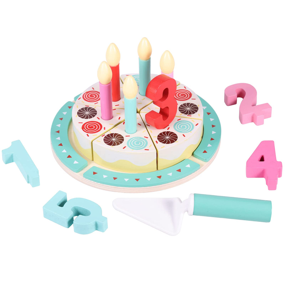 Pithfor Birthday Cake Cutting Toy – Wooden Pretend Play Set (Ages 3-5)