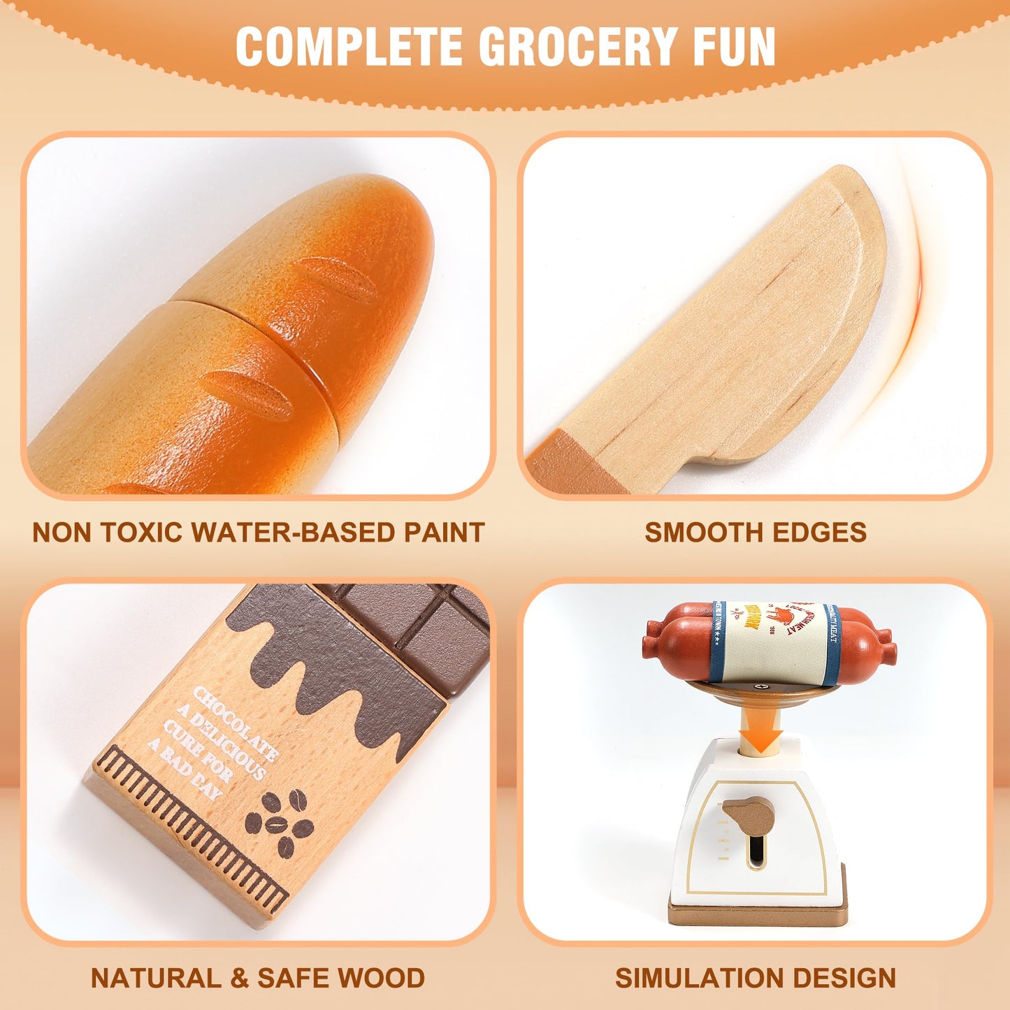 Pithfor Wooden Play Food Set for Kids – Realistic Grocery Store & Pretend Shopping Toy