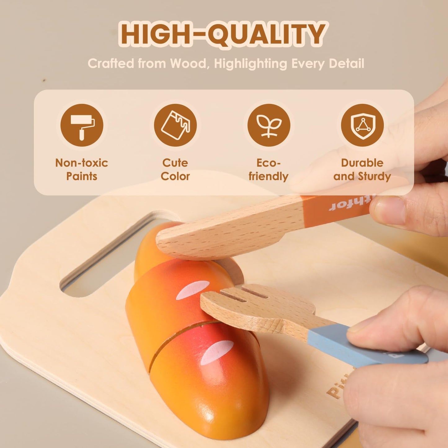 Pithfor Picnic Playset – Wooden Play Food for Kids, Cutting Pretend Kitchen Toy