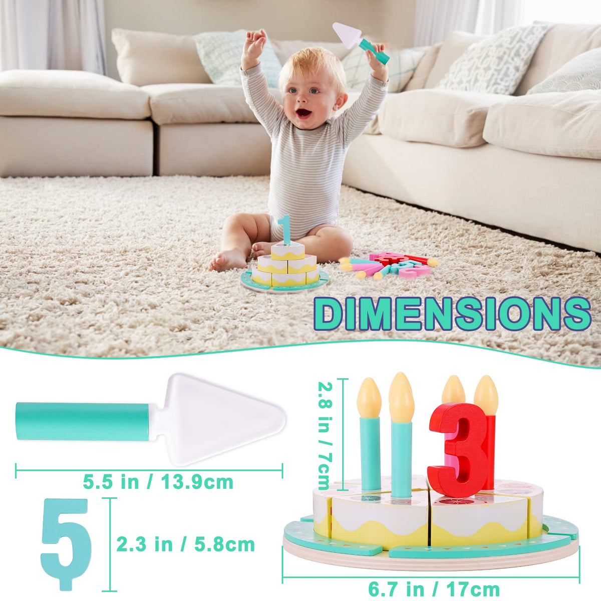 Pithfor Birthday Cake Cutting Toy – Wooden Pretend Play Set (Ages 3-5)