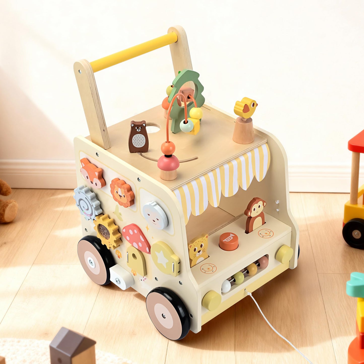 Pithfor Wooden Activity Cube Push Walker – Montessori Baby Walker for Ages 10–12 Months to 3 Years