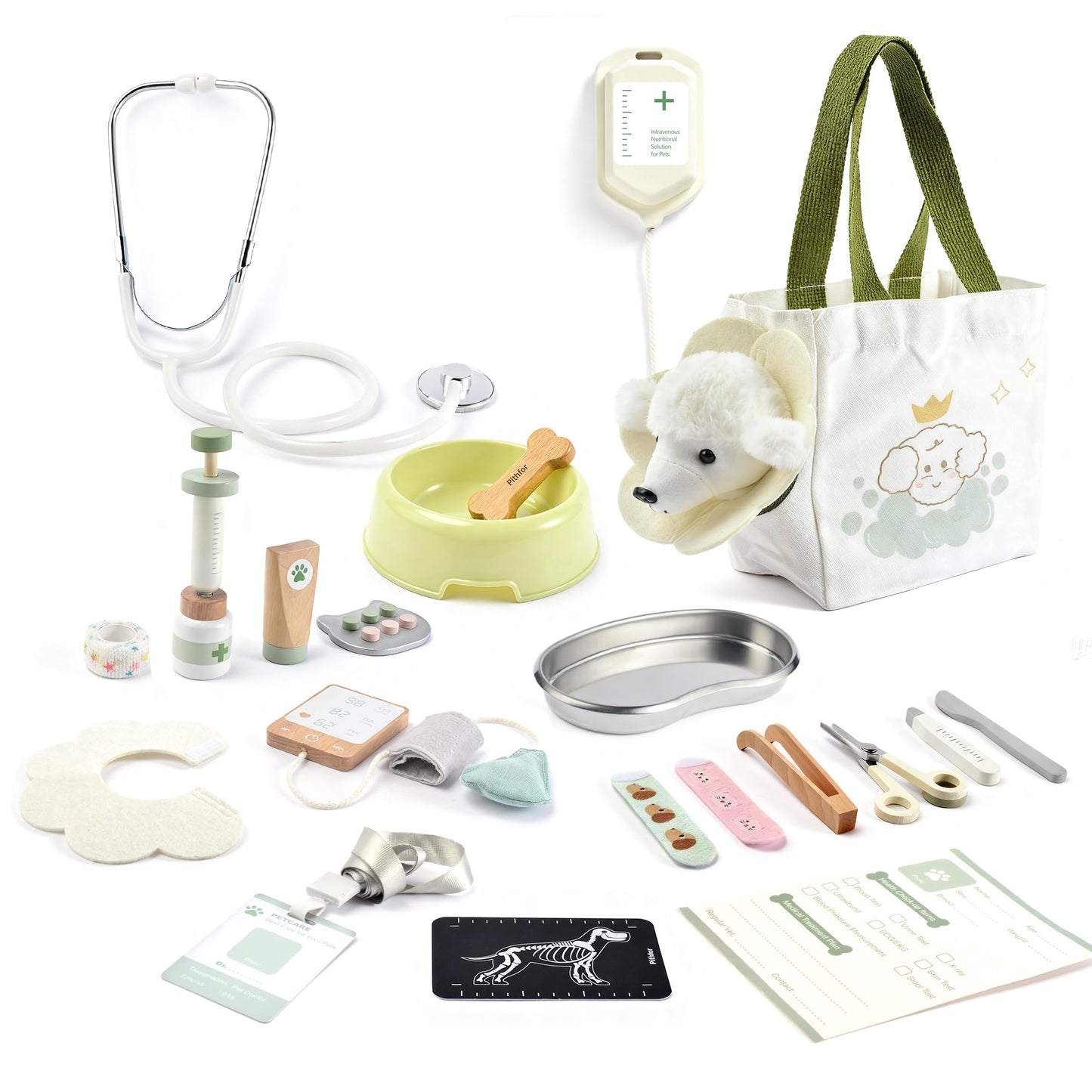 Pithfor Wooden Doctor Kit for Kids | Pretend Vet Play Set for 3-6 Years