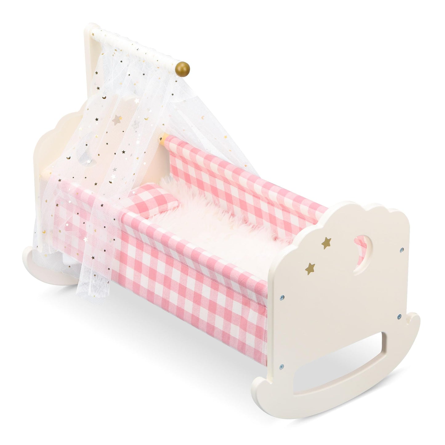 Pithfor Wooden Doll Crib Set for 18-Inch Dolls | Bedding & Canopy