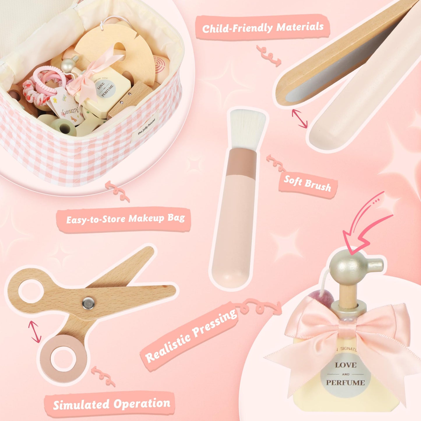 Pithfor Wooden Makeup Toy Set – Pretend Play Beauty Kit for Kids 3+