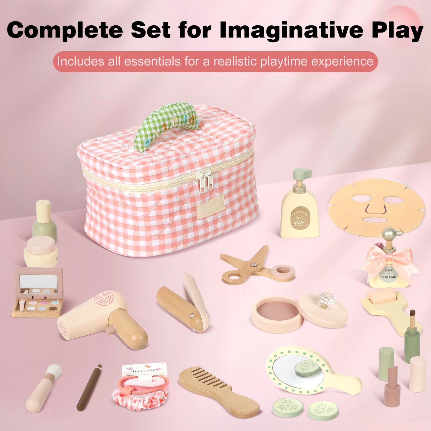 Pithfor Wooden Makeup Toy Set – Pretend Play Beauty Kit for Kids 3+