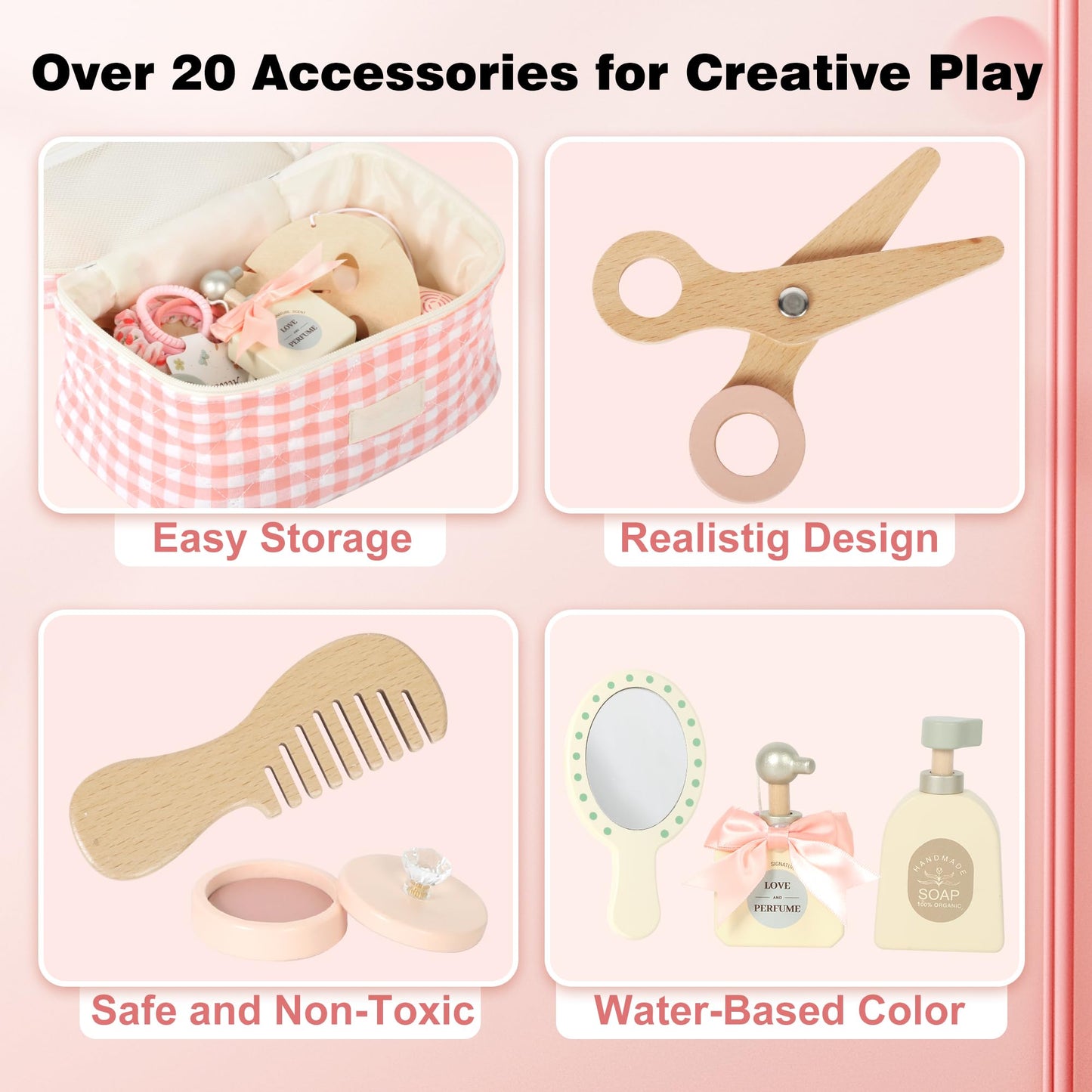 Pithfor Wooden Makeup Toy Set – Pretend Play Beauty Kit for Kids 3+