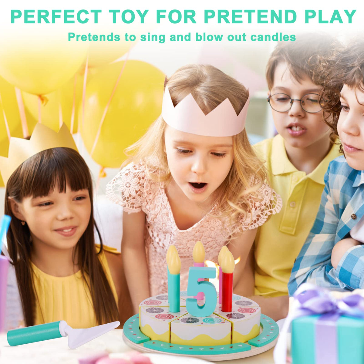Pithfor Birthday Cake Cutting Toy – Wooden Pretend Play Set (Ages 3-5)