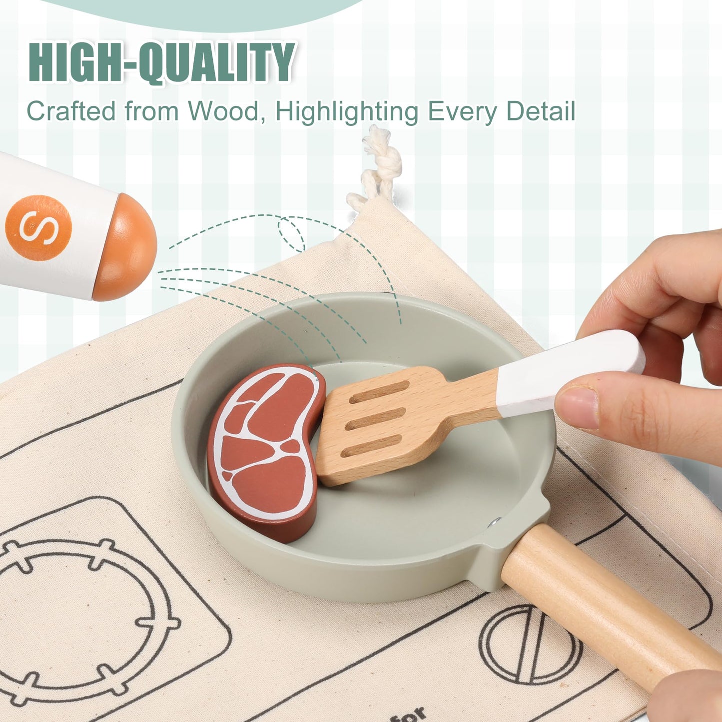 Pithfor Wooden Play Cooking Set – Pretend Kitchen Toys for Kids Aged 3-5