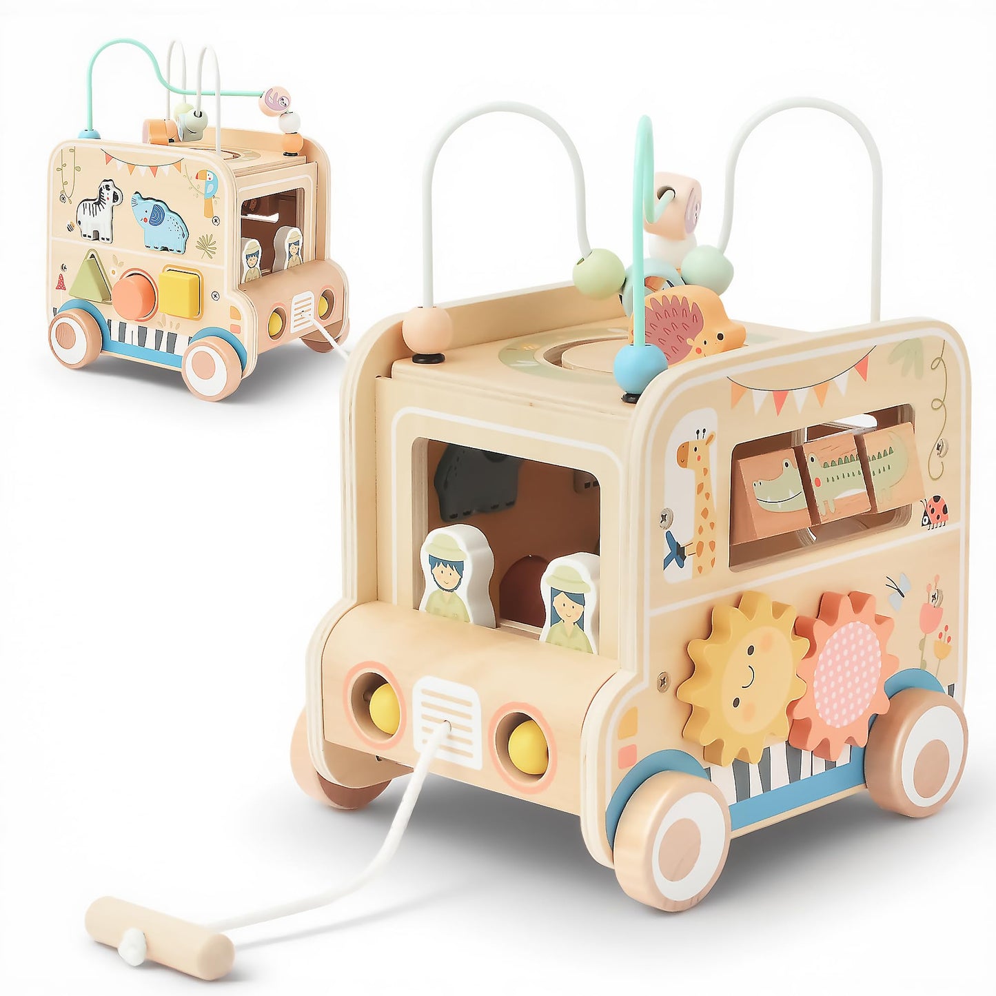 Pithfor Wooden Pull-Along Activity Cube | Montessori Toy for Toddlers 1–3
