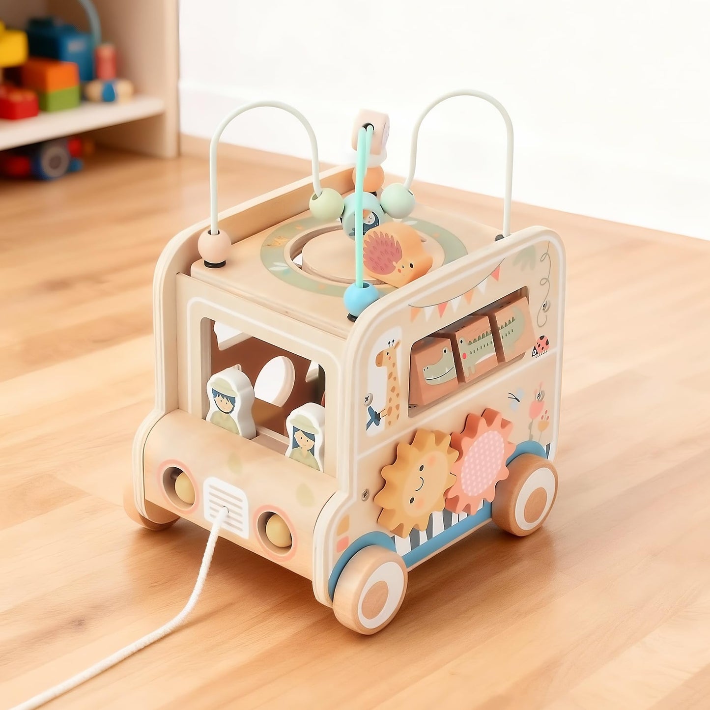 Pithfor Wooden Pull-Along Activity Cube | Montessori Toy for Toddlers 1–3