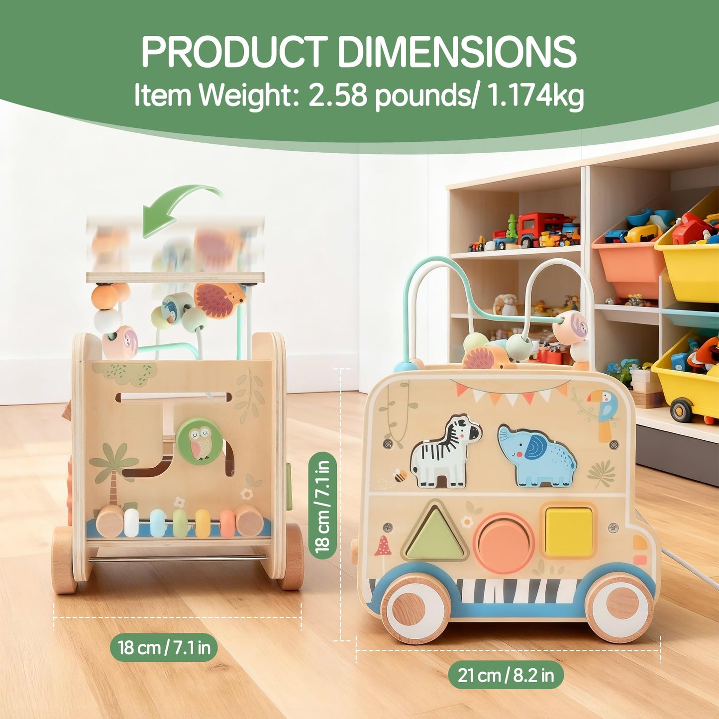 Pithfor Wooden Pull-Along Activity Cube | Montessori Toy for Toddlers 1–3