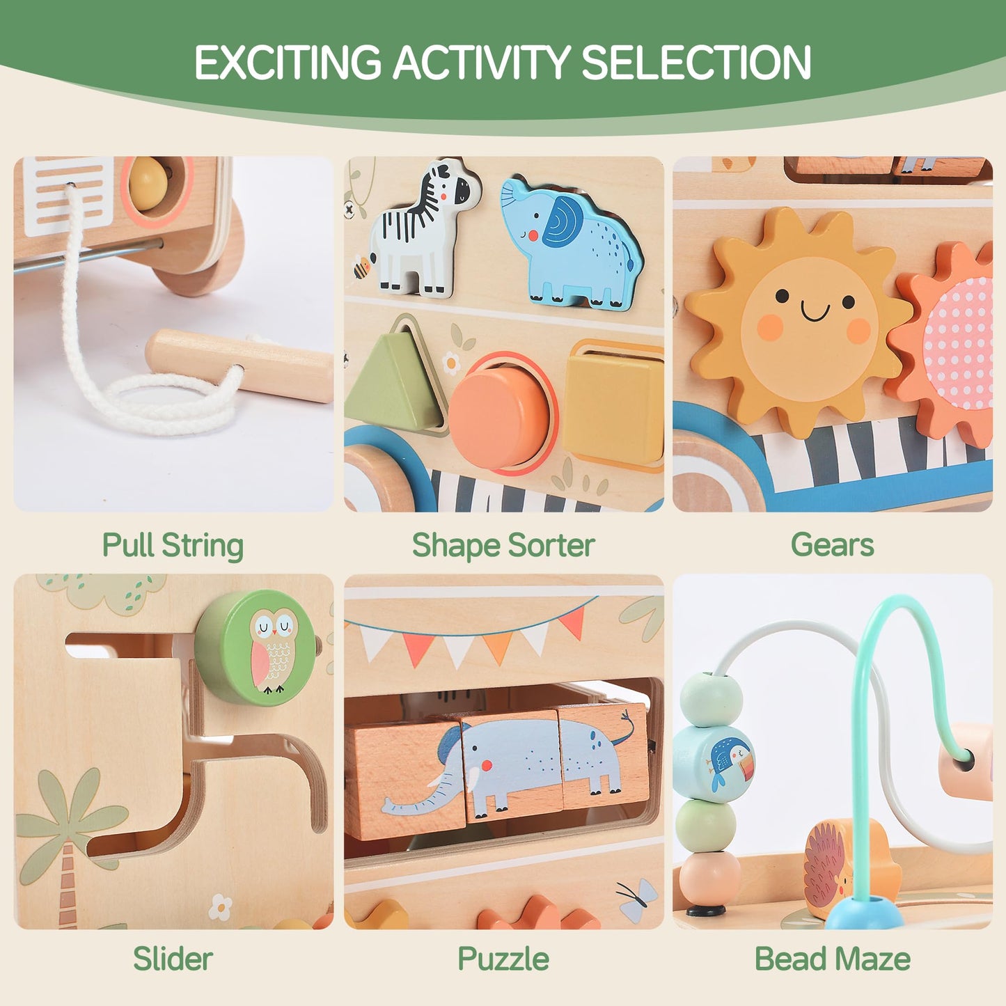 Pithfor Wooden Pull-Along Activity Cube | Montessori Toy for Toddlers 1–3