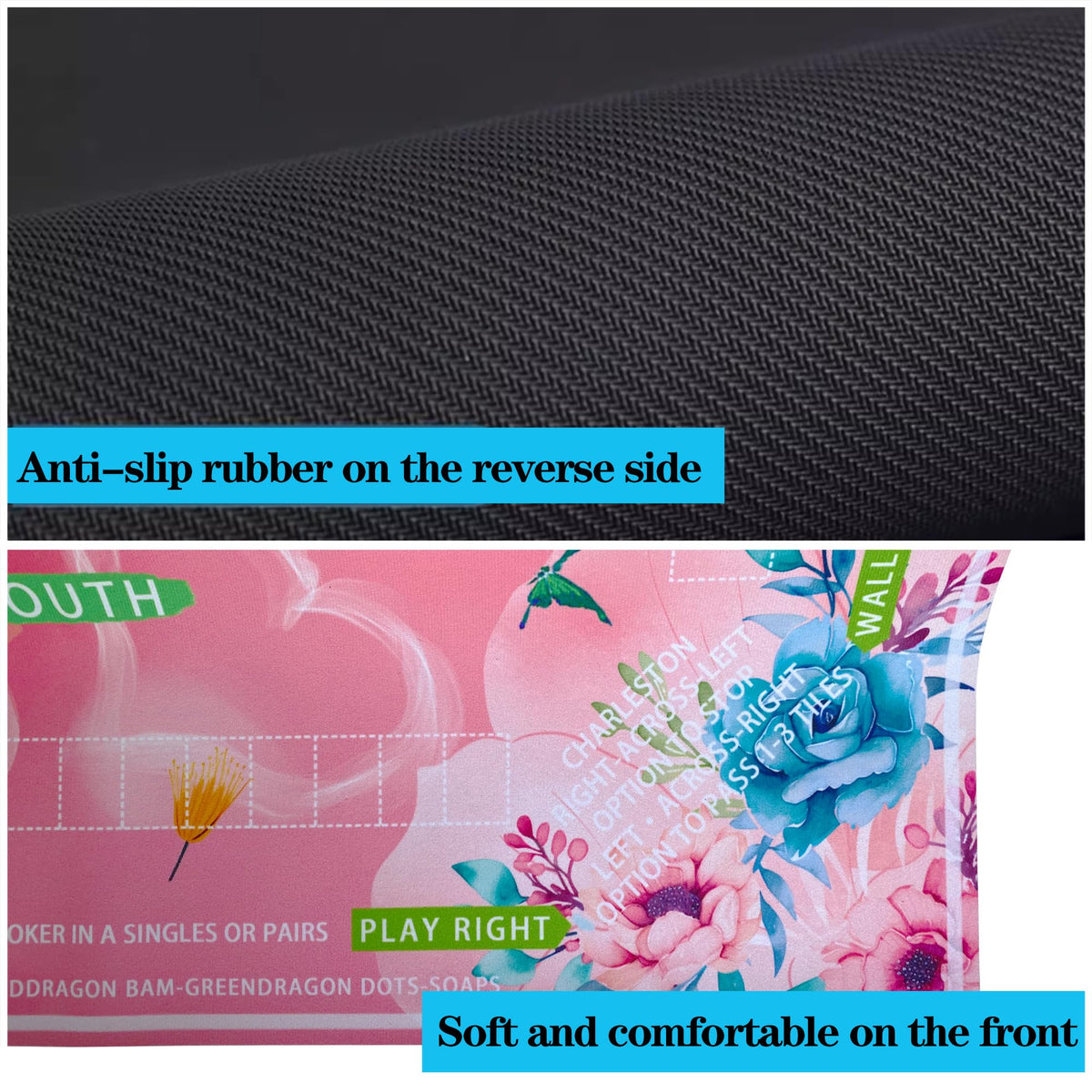 Pittera Mahjong Mat for Table 31.5-Inch – Pink Floral, Noise-Reducing & Anti-Slip with Drawstring Bag