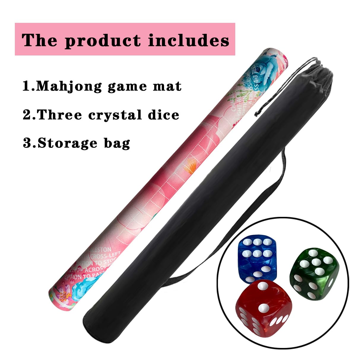Pittera Mahjong Mat for Table 31.5-Inch – Pink Floral, Noise-Reducing & Anti-Slip with Drawstring Bag