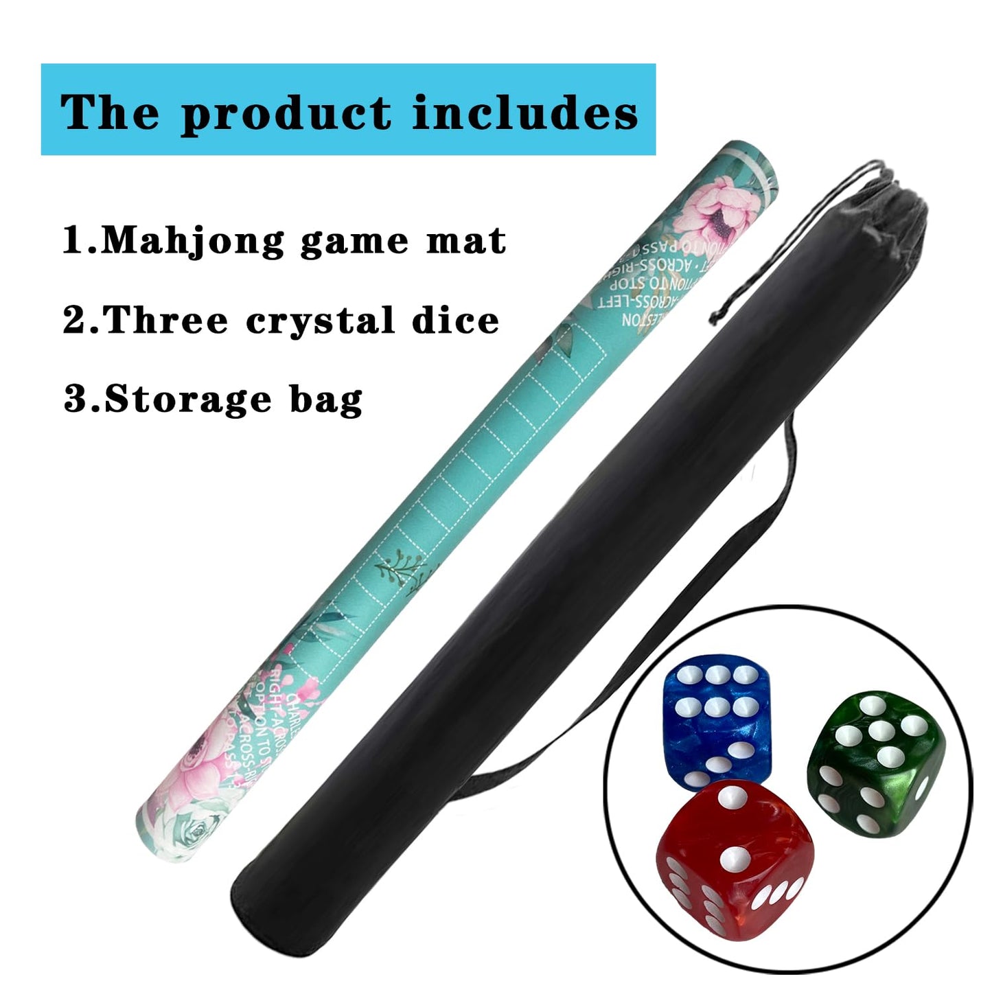 Pittera Mahjong Table Mat – 31.5x31.5 in, Floral Non-Slip, Includes Dice & Bag