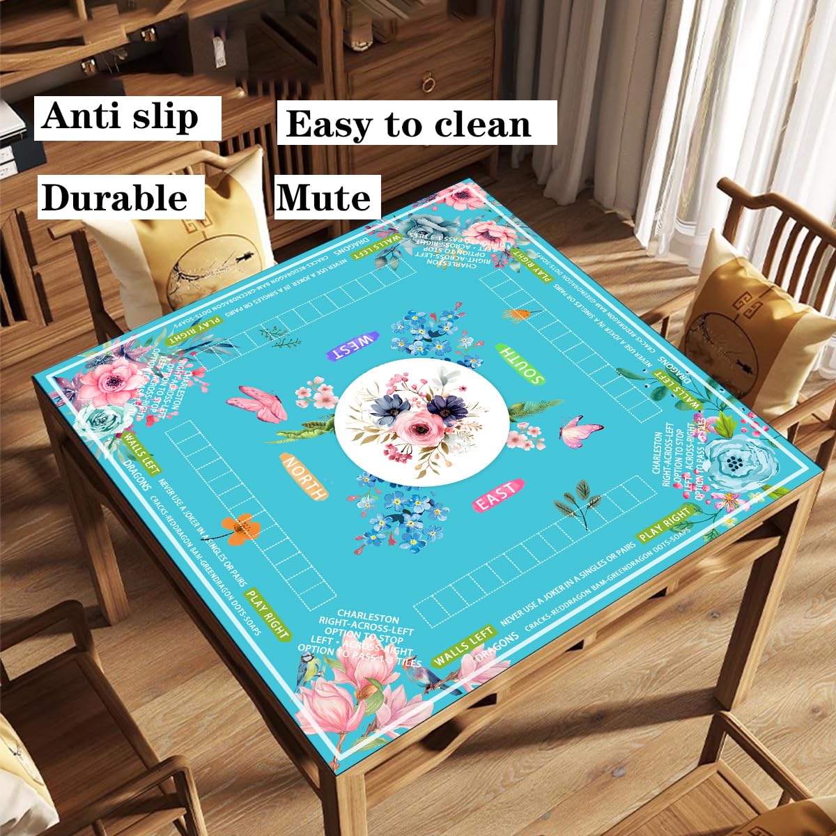 Pittera Mahjong Mat 31.5x31.5 in with Drawstring Bag – Noise-Reducing, Anti-Slip Table Mat