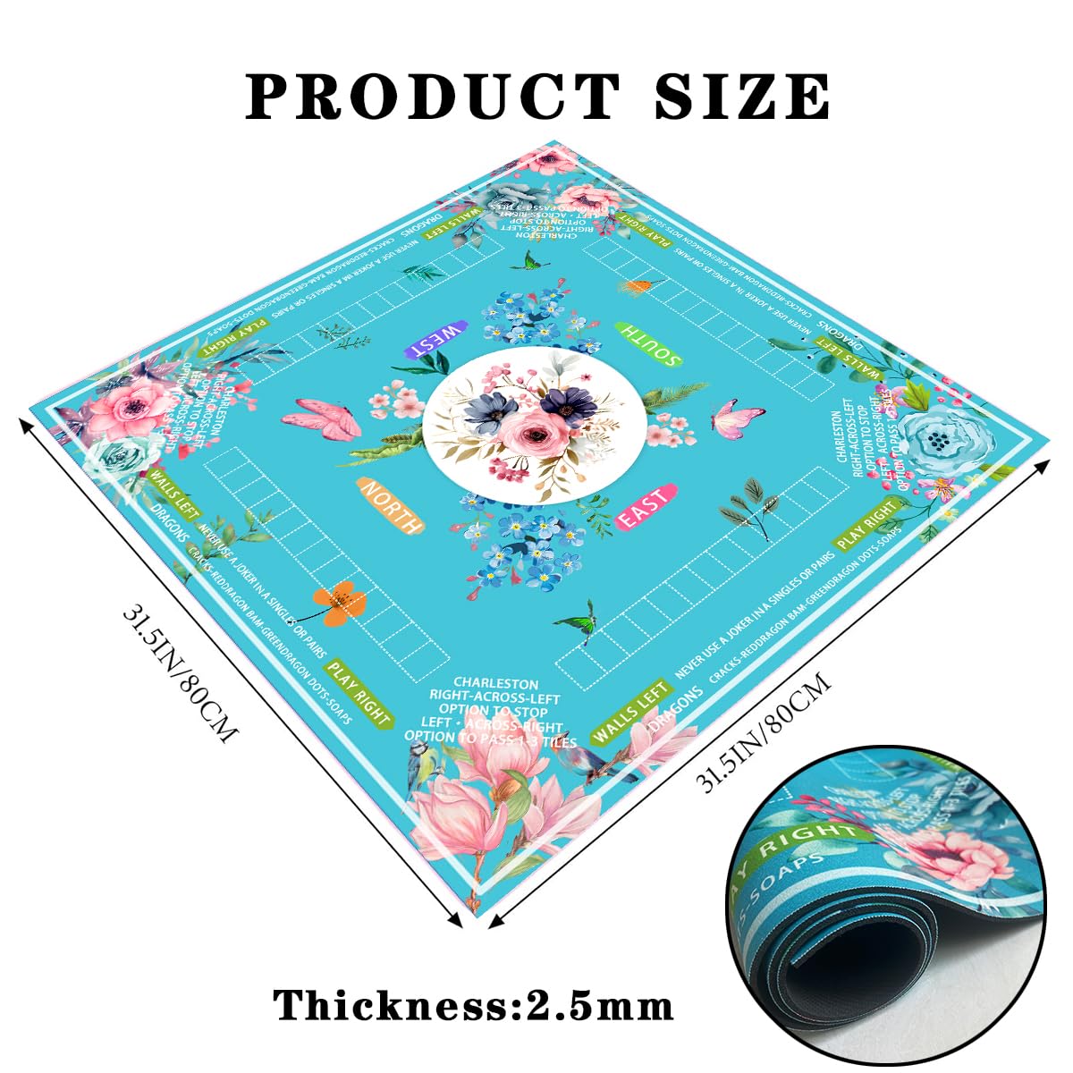 Pittera Mahjong Mat 31.5x31.5 in with Drawstring Bag – Noise-Reducing, Anti-Slip Table Mat