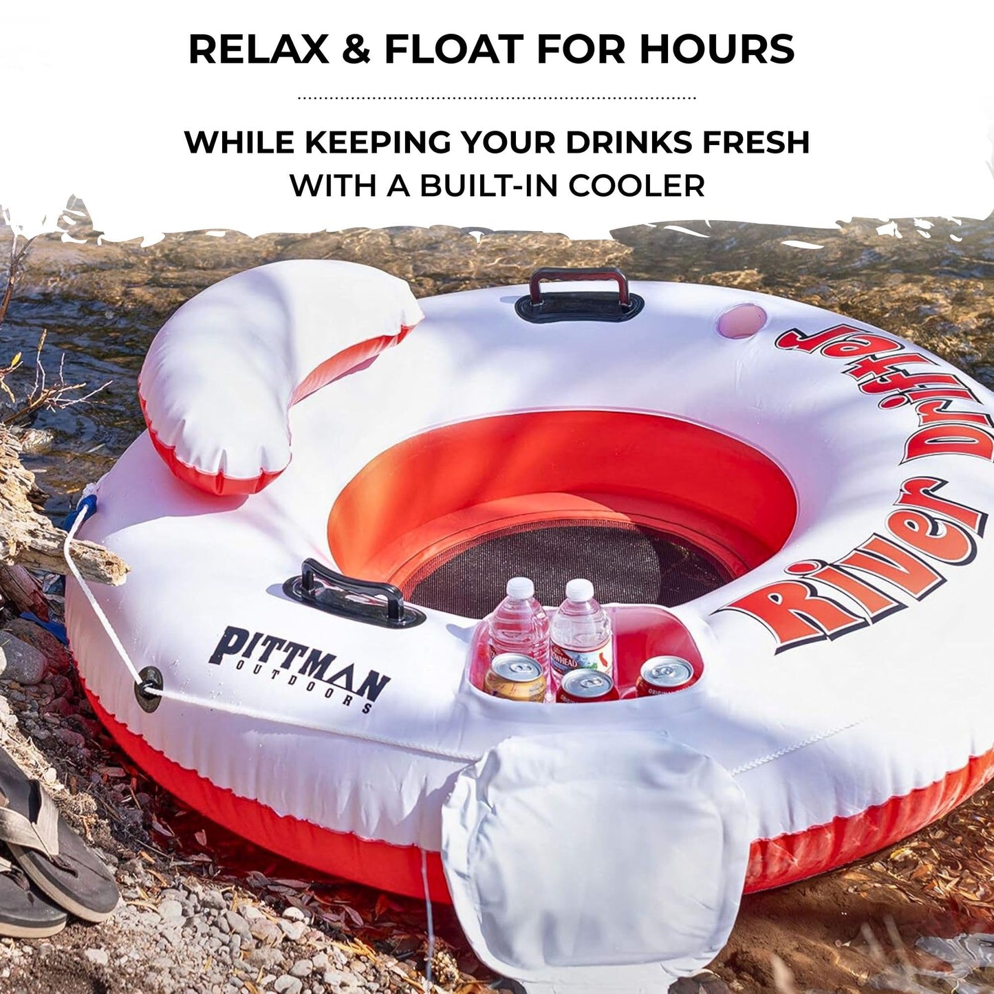Pittman Outdoors River Drifter Inflatable Water Float Tube with Ice Chest Cooler – 1 Person