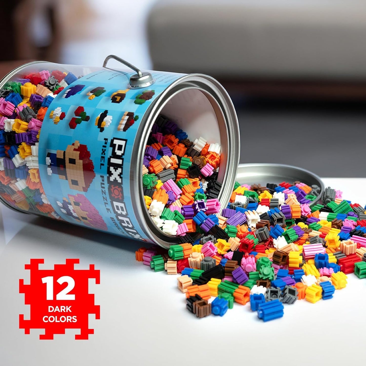 Pix Brix Pixel Art Puzzle Bricks – 1,500-Piece Dark Palette Kit (12 Colors) for 2D & 3D Builds