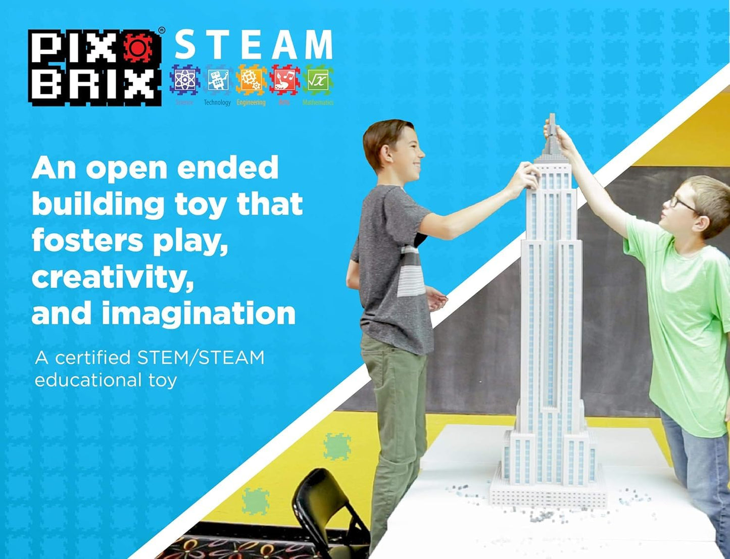 Pix Brix Pixel Art Kit Puzzle Bucket – 1,500-Piece Set with 12-Color Light Palette | Interlocking Bricks for 2D & 3D Creations | STEM Toy for Ages 6+