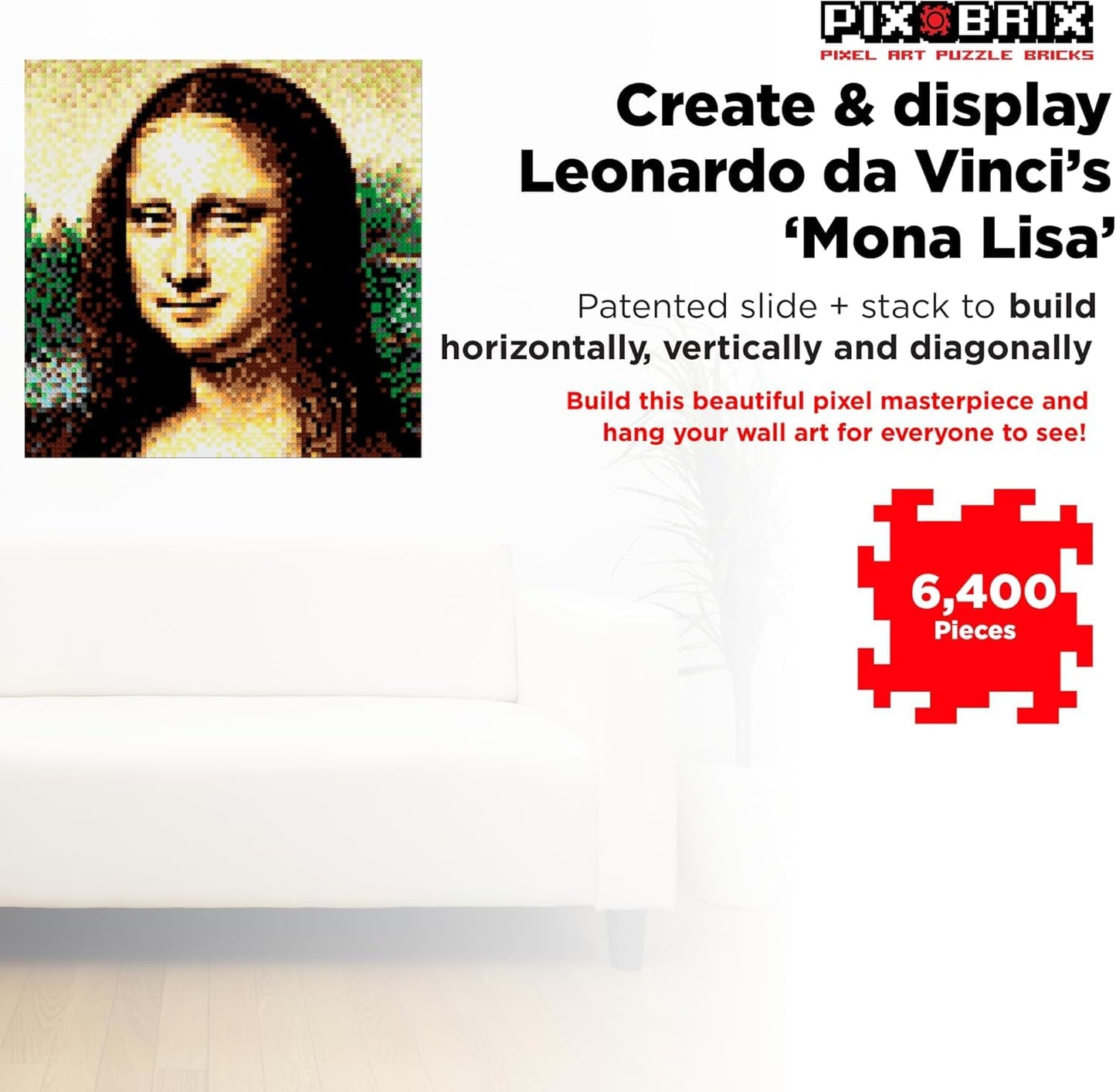 Pix Brix Mona Lisa 6,400-Piece Pixel Art Puzzle Bricks – No Glue Required