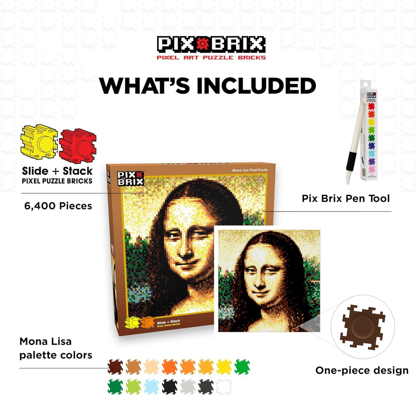 Pix Brix Mona Lisa 6,400-Piece Pixel Art Puzzle Bricks – No Glue Required