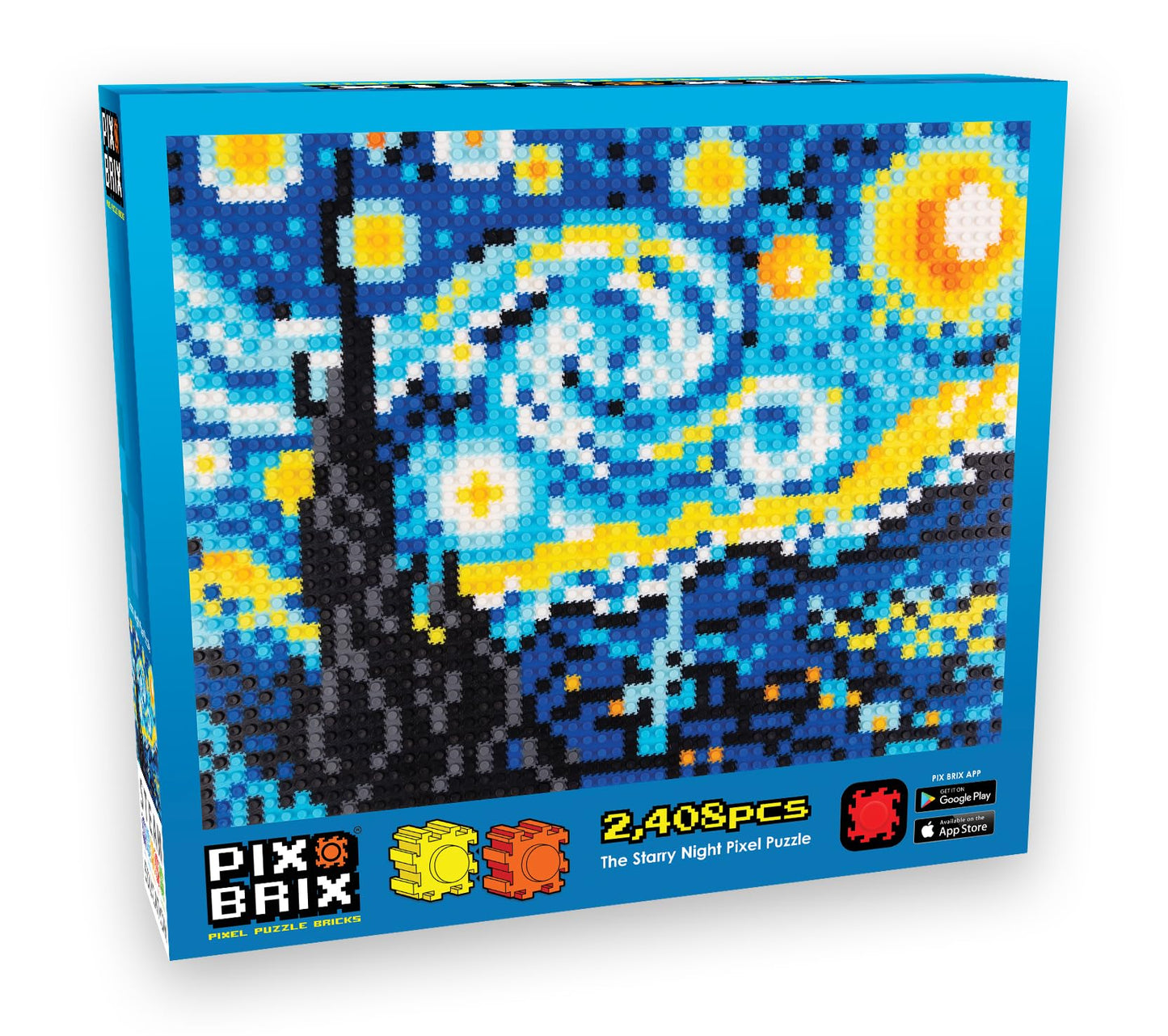 Pix Brix Starry Night Pixel Art Puzzle Bricks – 2D & 3D Builds, No Base Plate or Glue