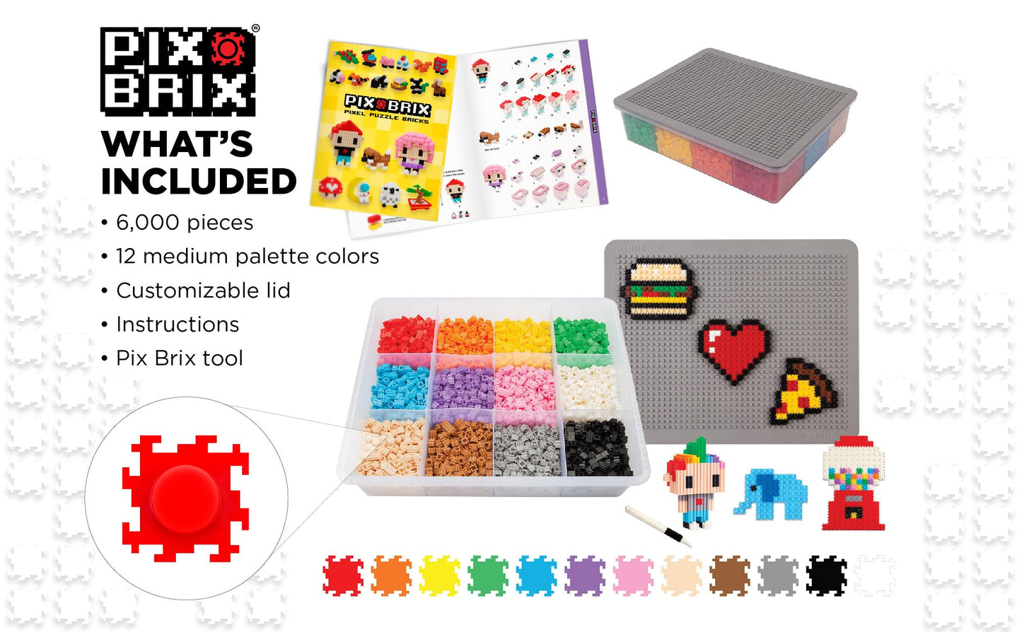 Pix Brix Pixel Art Kit – 6,000 Pieces, 12-Color Medium Palette, Interlocking Bricks