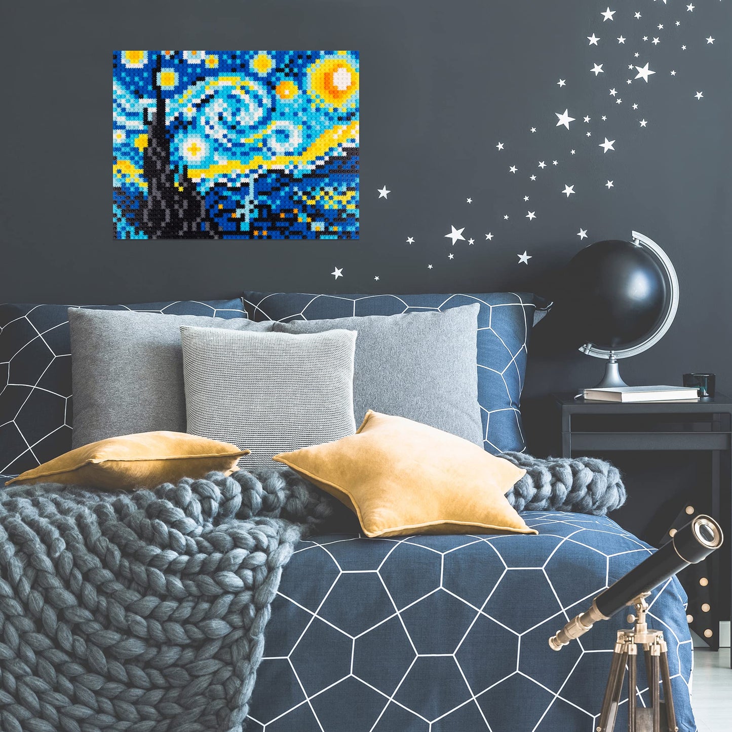 Pix Brix Starry Night Pixel Art Puzzle Bricks – 2D & 3D Builds, No Base Plate or Glue