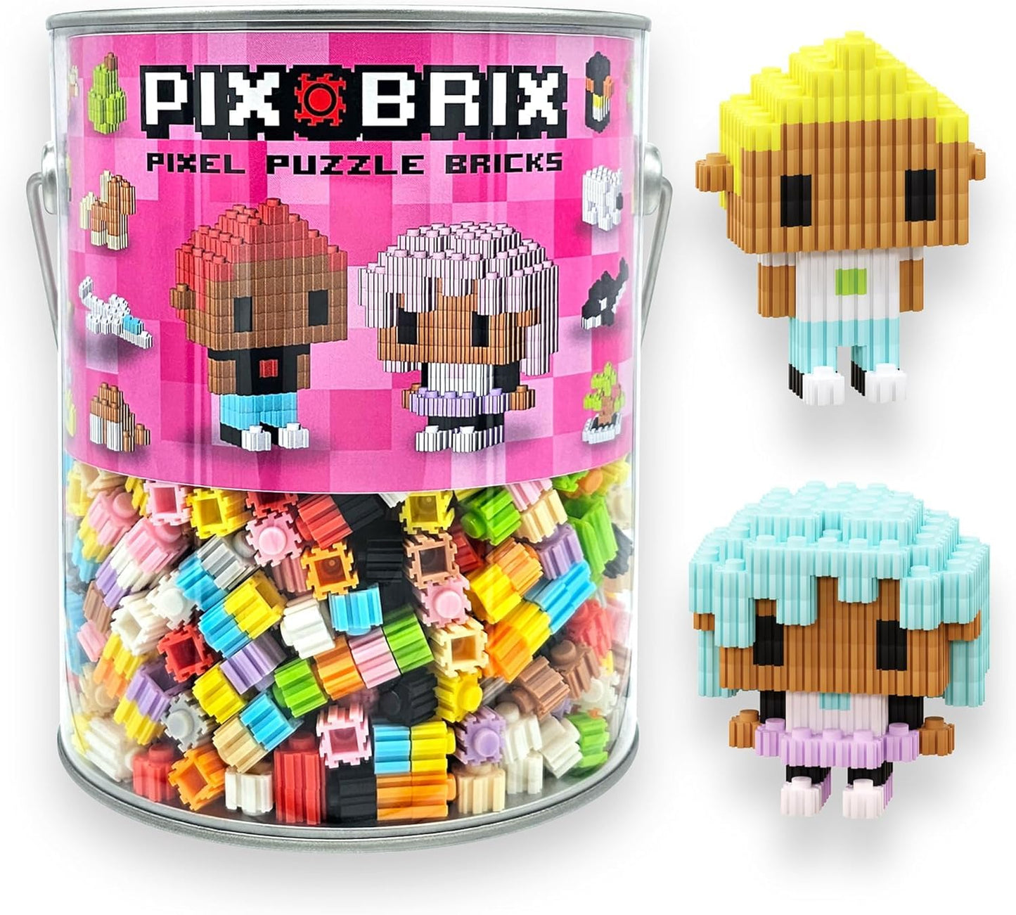 Pix Brix Pixel Art Kit Puzzle Bucket – 1,500-Piece Set with 12-Color Light Palette | Interlocking Bricks for 2D & 3D Creations | STEM Toy for Ages 6+