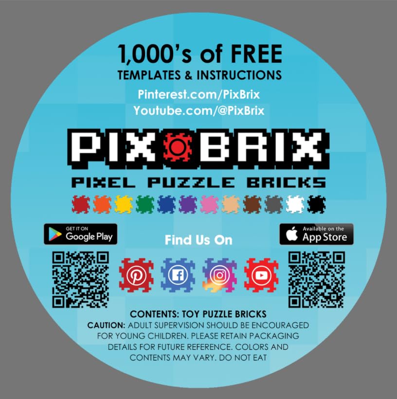 Pix Brix Pixel Art Kit Puzzle Bucket – 1,500-Piece Set with 12-Color Light Palette | Interlocking Bricks for 2D & 3D Creations | STEM Toy for Ages 6+