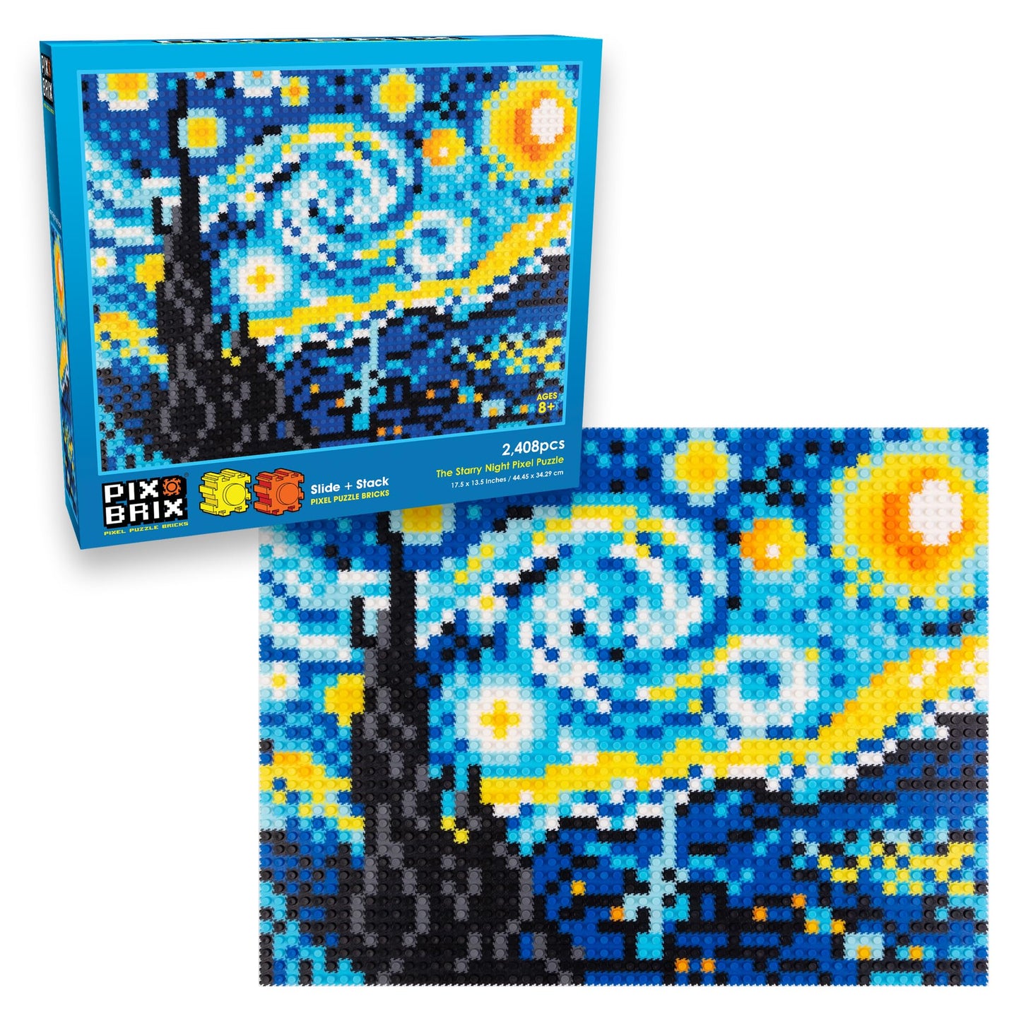 Pix Brix Starry Night Pixel Art Puzzle Bricks – 2D & 3D Builds, No Base Plate or Glue