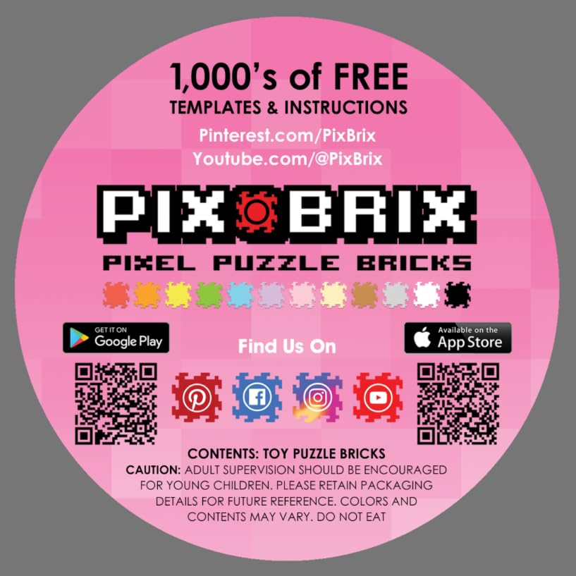 Pix Brix Pixel Art Puzzle Bricks – 1,500-Piece Dark Palette Kit (12 Colors) for 2D & 3D Builds