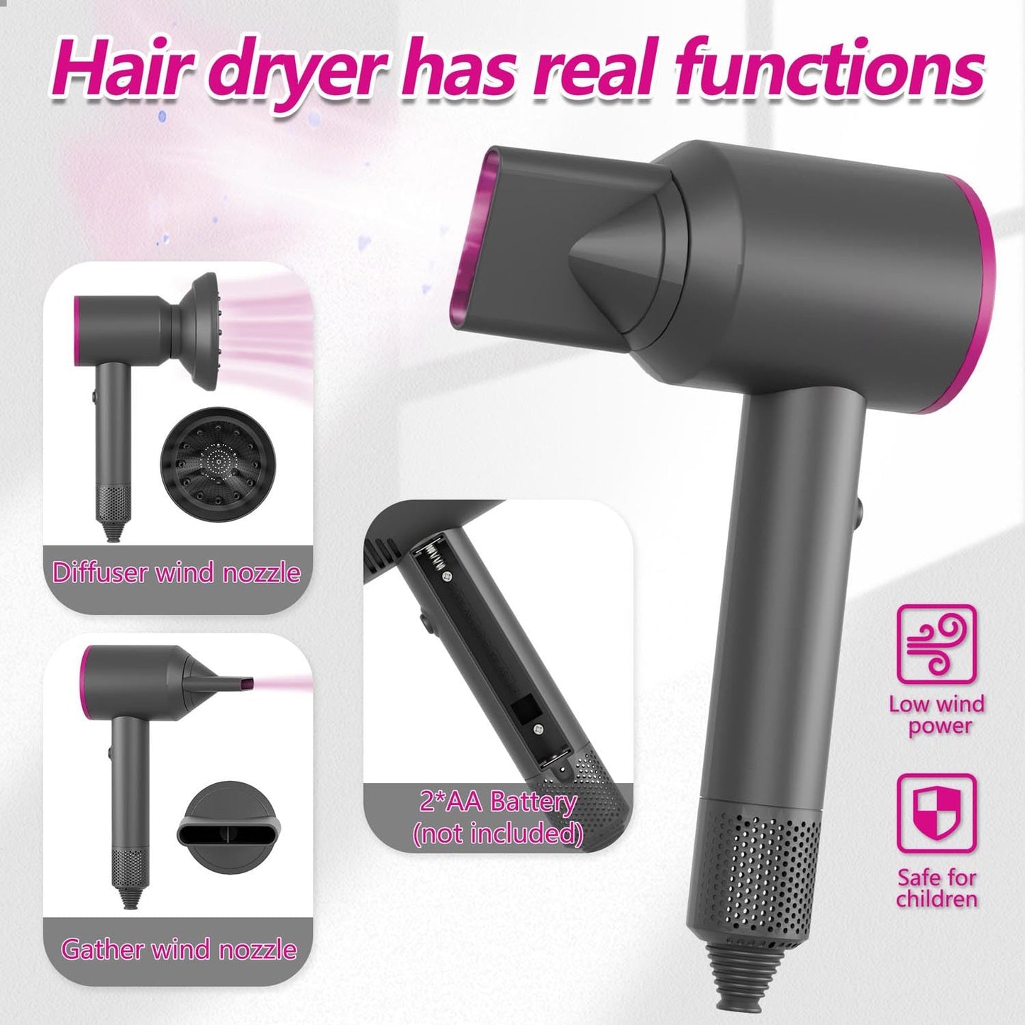 PIXATA Girls Hair Salon Toys: Deluxe Styling Set with Realistic Hair Dryer & Straightener for Kids 3+