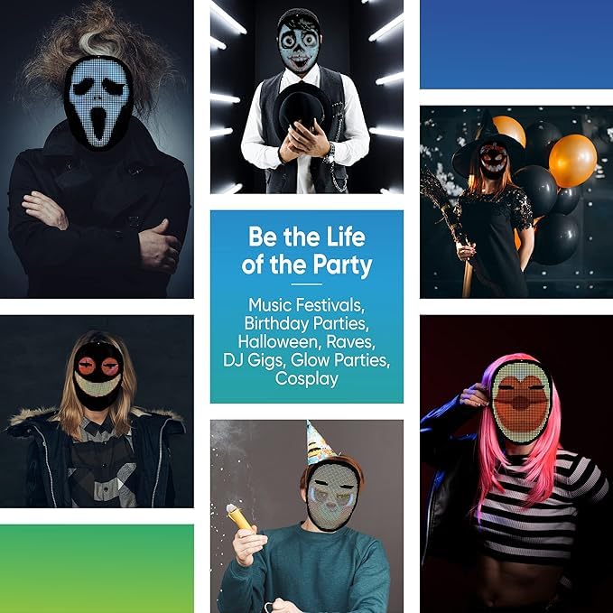 Pixel Stackers Glow Gear Face Mask – App-Controlled LED Cosplay Mask with 115+ Faces