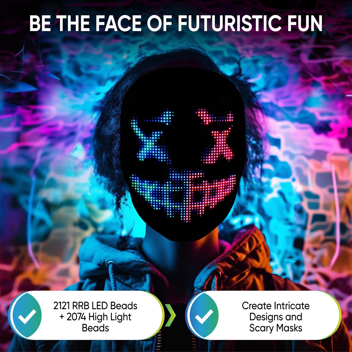 Pixel Stackers Glow Gear Face Transforming LED Mask – App-Controlled LED Mask with 115+ Faces