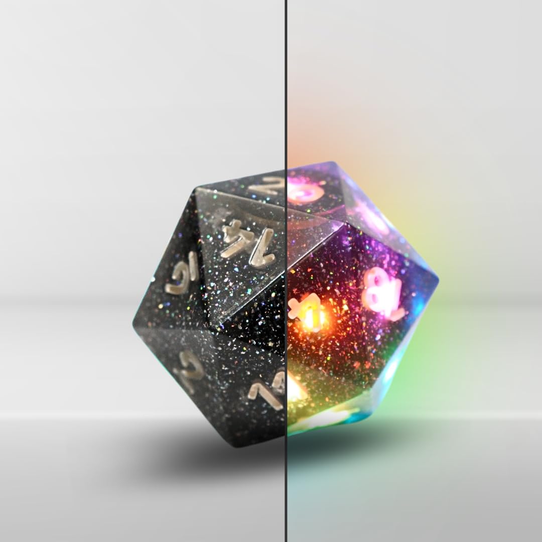Pixels Electronic Dice D20 Midnight Galaxy – App-Controlled RGB Polyhedral Dice with Bluetooth & Wireless Charging