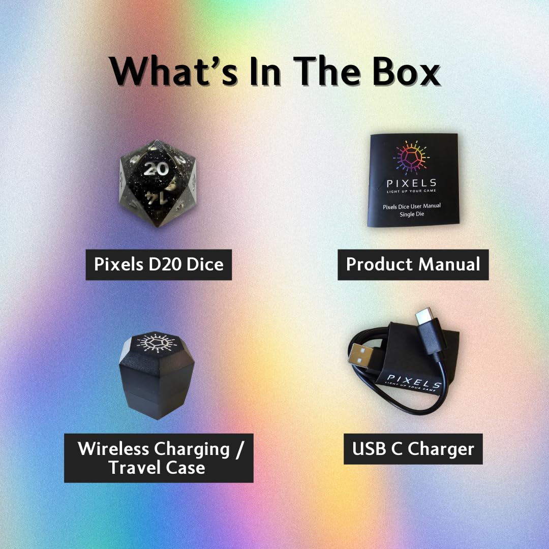 Pixels Electronic Dice D20 Midnight Galaxy – App-Controlled RGB Polyhedral Dice with Bluetooth & Wireless Charging