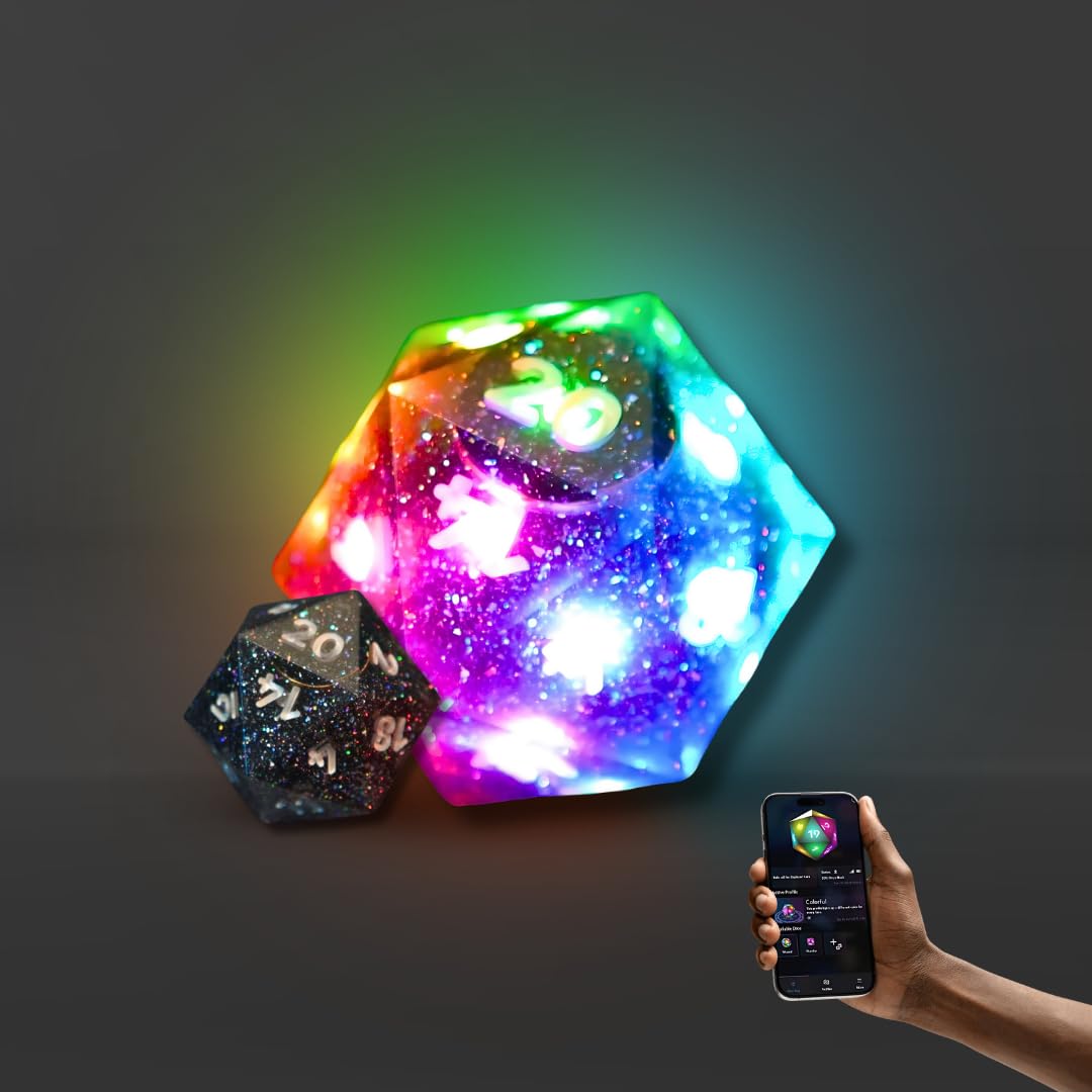 Pixels Electronic Dice D20 Midnight Galaxy – App-Controlled RGB Polyhedral Dice with Bluetooth & Wireless Charging