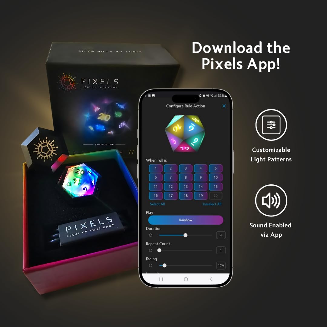 Pixels Electronic Dice D20 Midnight Galaxy – App-Controlled RGB Polyhedral Dice with Bluetooth & Wireless Charging